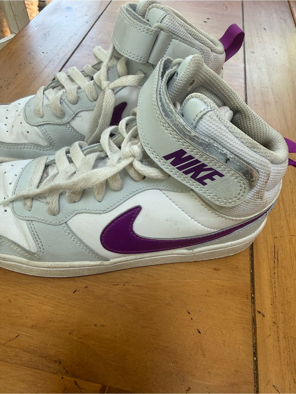 Nike Gray White and Purple Mid-Top Sneakers